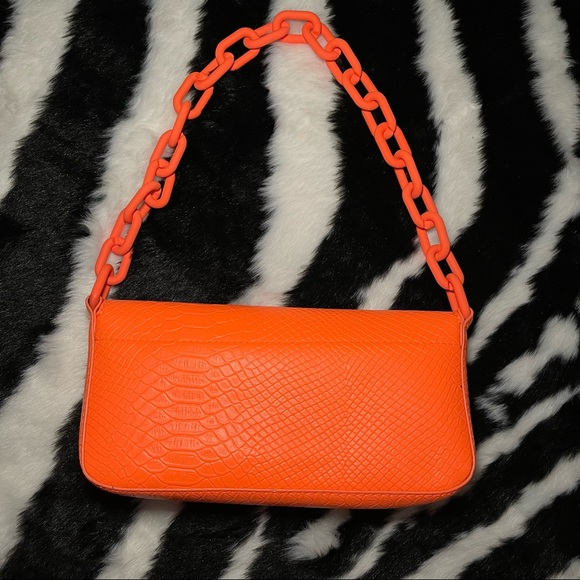 Orange Croc Chain Baguette Bag - Picture 2 of 4
